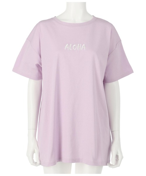 anap mimpi(アナップミンピ)の「ALOHA プリント×刺繍 コットン 半袖 ビッグ Tシャツ(Tシャツ/カットソー・レディース・ホワイト/ダークグレー/ラベンダー・FREE)」の9枚目の写真