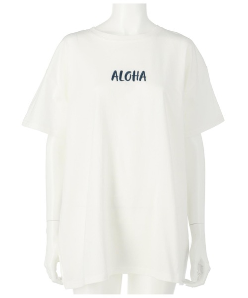 anap mimpi(アナップミンピ)の「ALOHA プリント×刺繍 コットン 半袖 ビッグ Tシャツ(Tシャツ/カットソー・レディース・ホワイト/ダークグレー/ラベンダー・FREE)」の7枚目の写真