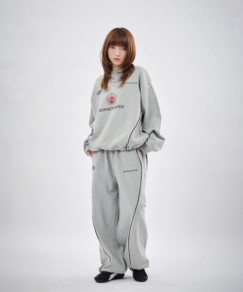 cozy-rad トレーナーとグレー スウェット パンツ 150cmセット セール】【SET-UP着用可能】ドローコードパイピングオーバーサイズ