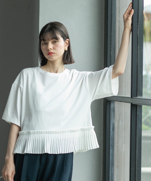 OPAQUE.CLIP(オペークドットクリップ)の「◆プリーツデザインドッキングトップス【洗濯機洗い可】(Tシャツ/カットソー・レディース・ブラック/ホワイト/ネイビー・36/38/40/42)」の7枚目の写真