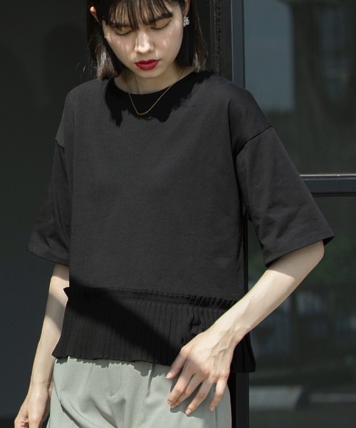 OPAQUE.CLIP(オペークドットクリップ)の「◆プリーツデザインドッキングトップス【洗濯機洗い可】(Tシャツ/カットソー・レディース・ブラック/ホワイト/ネイビー・36/38/40/42)」の14枚目の写真