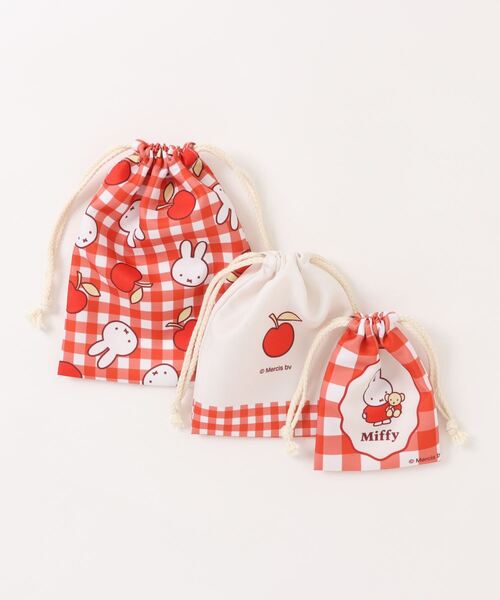 Miffy( ミッフィー)の「miffy/ミッフィー 3P巾着 ギンガムシリーズ(ポーチ・レディース・レッド/グレー・ONE SIZE)」の3枚目の写真