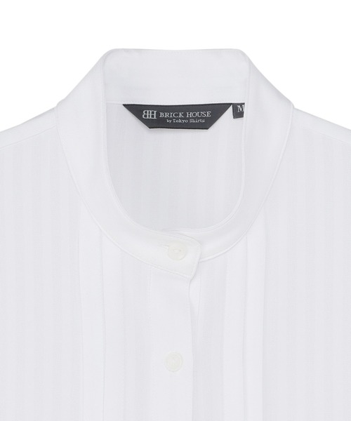 TOKYO SHIRTS（トウキョウシャツ）の「COFREX スタンドピンタック 五分袖ブラウス レディースシャツ（シャツ/ブラウス・レディース・ホワイト・LL/L/S/M）」の3枚目の写真