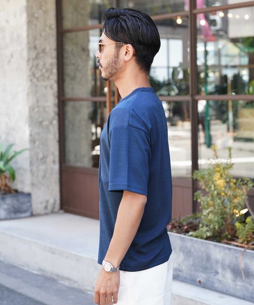 XLARGE パネル切り替えデザイン 半袖Ｔシャツ 古着感がおしゃれ 楊柳ジャガード切り替えデザインクルーネック半袖Tシャツ