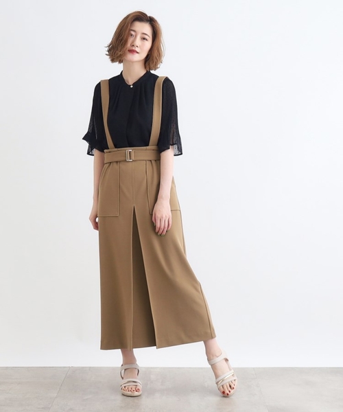 grove(グローブ)の「◆取り外しサス付きタックベイカースカート(スカート・レディース・キャメル/ブラック・02/03/01/04/05)」の1枚目の写真