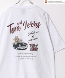 Tom and Jerry/トムとジェリー キャラクター ワンポイントロゴ刺繍  バックプリント オーバーサイズ半袖Ｔシャツ レディース メンズ