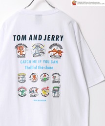 Tom and Jerry/トムとジェリー キャラクター ワンポイントロゴ刺繍 バックプリント オーバーサイズ半袖Tシャツ レディース メンズ