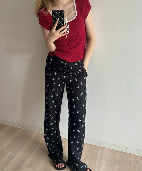 RiLi（リリ）の「くしゅくしゅリボンパンツ【RL】（その他パンツ・レディース・アイボリー/ブラック・FREE）」の2枚目の写真