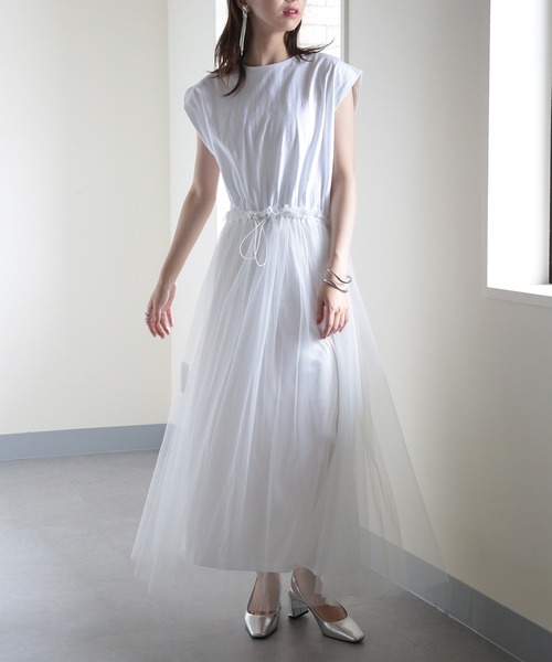 MAISON BREEZE（メゾンブリーズ）の「【MAISON BREEZE】天竺×チュールドッキングOP 224-567-2773 DTK（ワンピース・レディース・ホワイト/チャコールグレー/ブラック・FREE）」の2枚目の写真