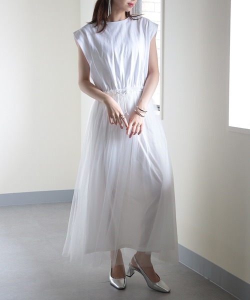 MAISON BREEZE（メゾンブリーズ）の「【MAISON BREEZE】天竺×チュールドッキングOP 224-567-2773 DTK（ワンピース・レディース・ホワイト/チャコールグレー/ブラック・FREE）」の5枚目の写真