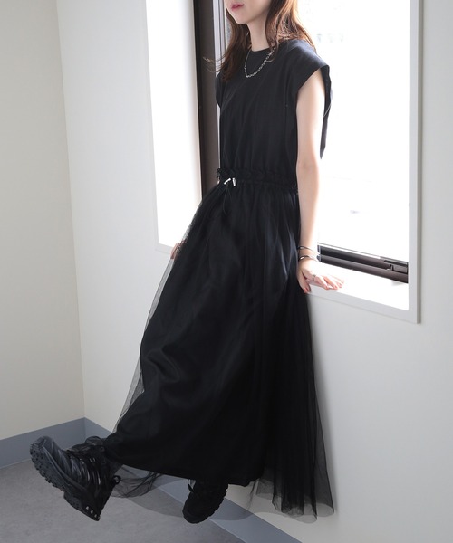 MAISON BREEZE（メゾンブリーズ）の「【MAISON BREEZE】天竺×チュールドッキングOP 224-567-2773 DTK（ワンピース・レディース・ホワイト/チャコールグレー/ブラック・FREE）」の9枚目の写真