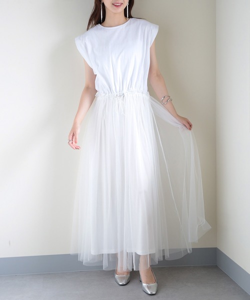 MAISON BREEZE（メゾンブリーズ）の「【MAISON BREEZE】天竺×チュールドッキングOP 224-567-2773 DTK（ワンピース・レディース・ホワイト/チャコールグレー/ブラック・FREE）」の6枚目の写真