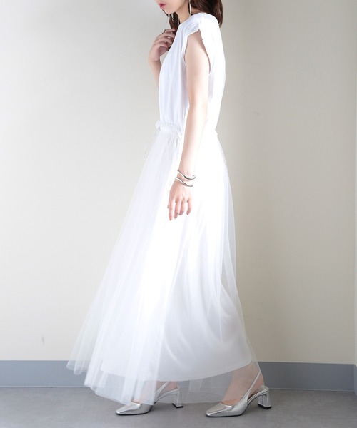 MAISON BREEZE（メゾンブリーズ）の「【MAISON BREEZE】天竺×チュールドッキングOP 224-567-2773 DTK（ワンピース・レディース・ホワイト/チャコールグレー/ブラック・FREE）」の7枚目の写真