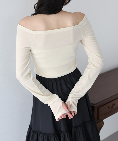 BLUEEAST(ブルーイースト)の「ベロアオフショルTシャツ(Tシャツ/カットソー・レディース・アイボリー/ブラック/ネイビー/モカ/ブラウン・MEDIUM)」の9枚目の写真