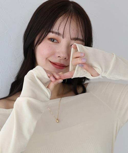 BLUEEAST(ブルーイースト)の「ベロアオフショルTシャツ(Tシャツ/カットソー・レディース・アイボリー/ブラック/ネイビー/モカ/ブラウン・MEDIUM)」の10枚目の写真