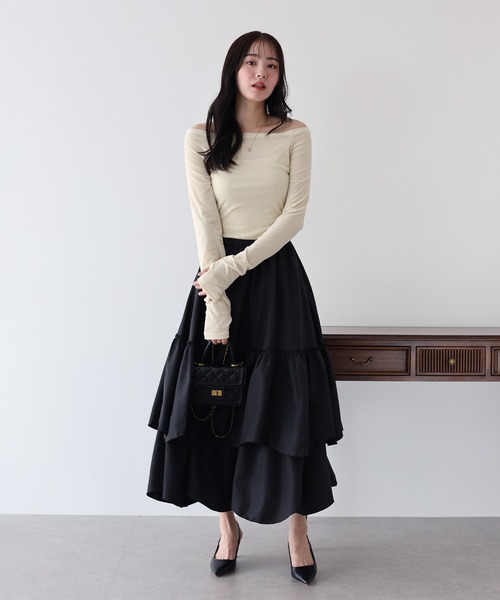 BLUEEAST(ブルーイースト)の「ベロアオフショルTシャツ(Tシャツ/カットソー・レディース・アイボリー/ブラック/ネイビー/モカ/ブラウン・MEDIUM)」の11枚目の写真