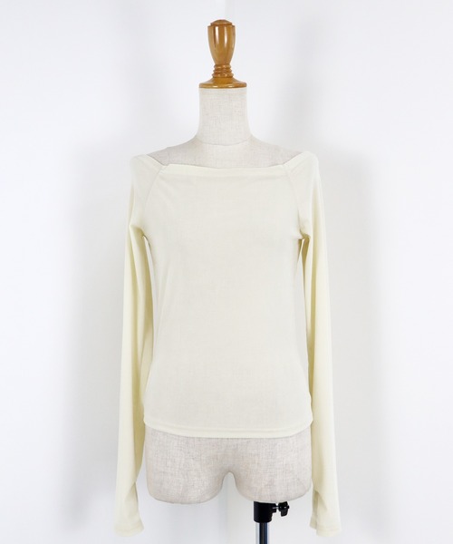 BLUEEAST(ブルーイースト)の「ベロアオフショルTシャツ(Tシャツ/カットソー・レディース・アイボリー/ブラック/ネイビー/モカ/ブラウン・MEDIUM)」の13枚目の写真