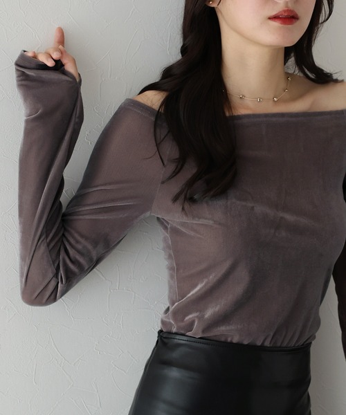 BLUEEAST(ブルーイースト)の「ベロアオフショルTシャツ(Tシャツ/カットソー・レディース・アイボリー/ブラック/ネイビー/モカ/ブラウン・MEDIUM)」の19枚目の写真