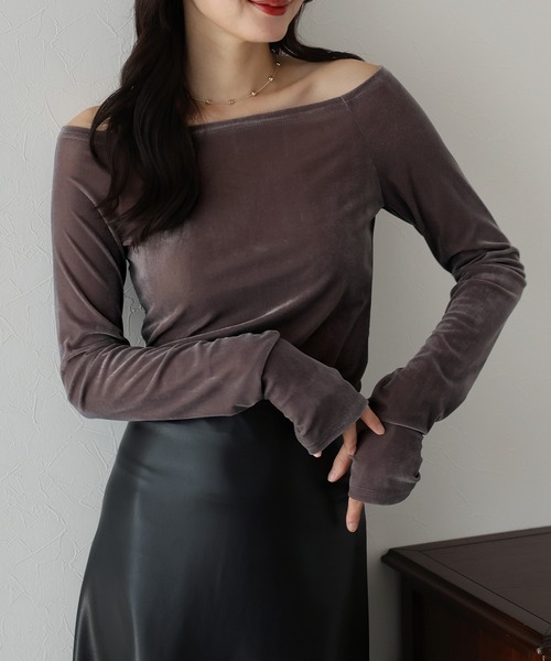 BLUEEAST(ブルーイースト)の「ベロアオフショルTシャツ(Tシャツ/カットソー・レディース・アイボリー/ブラック/ネイビー/モカ/ブラウン・MEDIUM)」の20枚目の写真