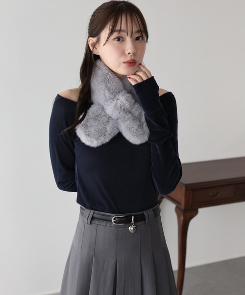 BLUEEAST(ブルーイースト)の「ベロアオフショルTシャツ(Tシャツ/カットソー・レディース・アイボリー/ブラック/ネイビー/モカ/ブラウン・MEDIUM)」の20枚目の写真
