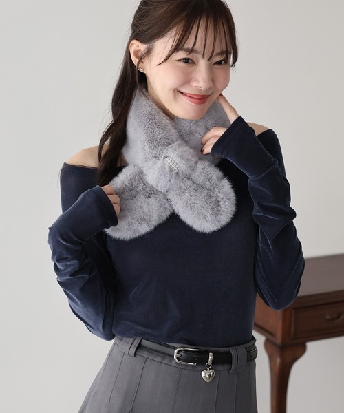 BLUEEAST(ブルーイースト)の「ベロアオフショルTシャツ(Tシャツ/カットソー・レディース・アイボリー/ブラック/ネイビー/モカ/ブラウン・MEDIUM)」の19枚目の写真