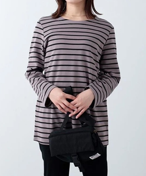 BELLUNA PLUS(ベルーナ)の「柔らかポンチ素材ボーダープルオーバー(Tシャツ/カットソー・レディース・モカ/イエロー系/ホワイト×ブラック/ネイビー系/ホワイト×ブルー/ホワイト×ネイビー・MEDIUM/LARGE/X-LARGE)」の5枚目の写真