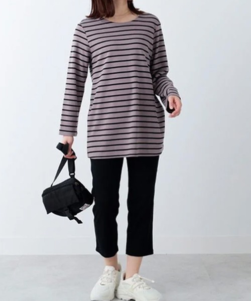 BELLUNA PLUS(ベルーナ)の「柔らかポンチ素材ボーダープルオーバー(Tシャツ/カットソー・レディース・モカ/イエロー系/ホワイト×ブラック/ネイビー系/ホワイト×ブルー/ホワイト×ネイビー・MEDIUM/LARGE/X-LARGE)」の10枚目の写真