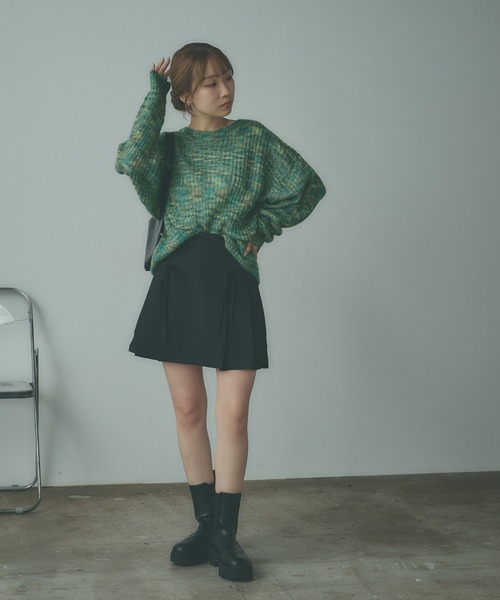 AO2（アオズ）の「Ribbon Mini pleated Skirt / リボンデザイン プリーツミニスカート（スカート・レディース・カーキブラウン/ブラック/グレー・FREE）」の15枚目の写真