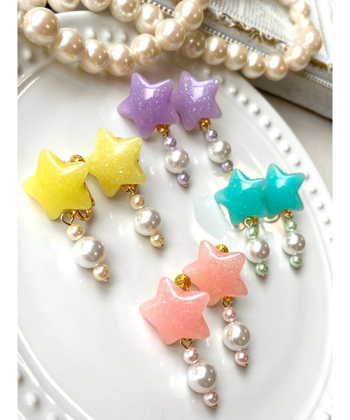 tone(トーン)の「【MUURABBTI】ミルキー星のゆめかわパールイヤリング(MA)(イヤリング・レディース・パープル/イエロー/グリーン/ピンク・FREE)」の7枚目の写真