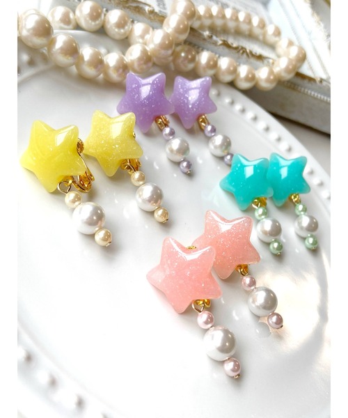 tone(トーン)の「【MUURABBTI】ミルキー星のゆめかわパールイヤリング(MA)(イヤリング・レディース・パープル/イエロー/グリーン/ピンク・FREE)」の6枚目の写真