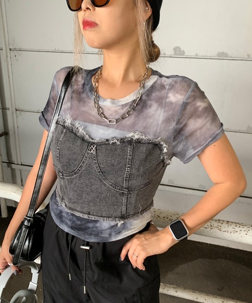 ミッシェルクラン] 小さいサイズ シアー切り替えカットソー MK