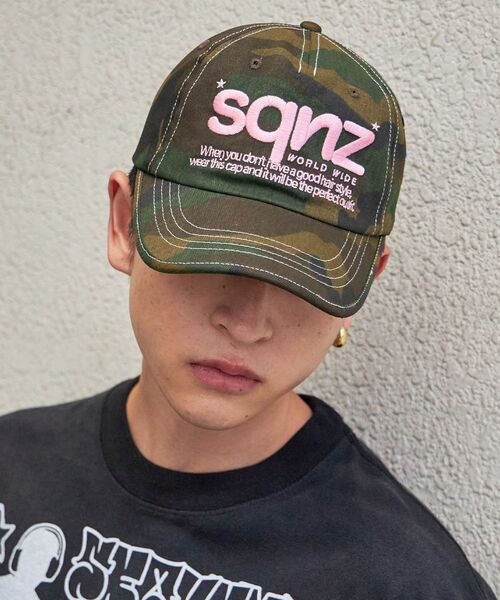 STONE  LOGO CAP 刺繍ロゴ ベースボールキャップ NAVAL｜*新色追加【sqnz(エスキュンズ)】sqnz logo cap / ロゴ