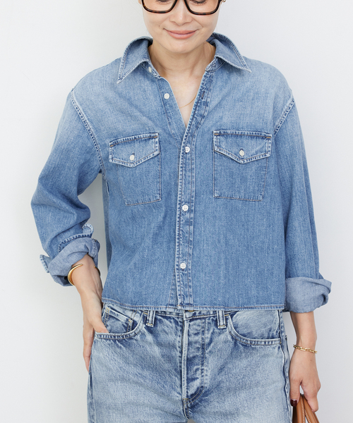 Citizens of humanity（シチズンズオブヒューマニティー）の「【CITIZENS OF HUMANITY/シチズンズ オブ ヒューマニティー】CROPPED DENIM SHIRT（シャツ/ブラウス・レディース・ブルー・FREE）」の2枚目の写真