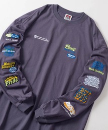 【BEN DAVIS/ベンデイビス】ワンポイント ブランドロゴ&バイカーロゴ スリーブ刺繍デザイン ビッグシルエット ロングスリーブTシャツ/ロンT