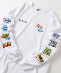 【BEN DAVIS/ベンデイビス】ワンポイント ブランドロゴ&バイカーロゴ スリーブ刺繍デザイン ビッグシルエット ロングスリーブTシャツ/ロンT