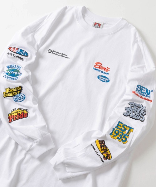 BEN DAVIS（ベンデイビス）の「【BEN DAVIS/ベンデイビス】ワンポイント ブランドロゴ＆バイカーロゴ スリーブ刺繍デザイン ビッグシルエット ロングスリーブTシャツ/ロンT（Tシャツ/カットソー・メンズ・ブラック/ダークオレンジ/パープル/ホワイト・XL/L/M）」の2枚目の写真