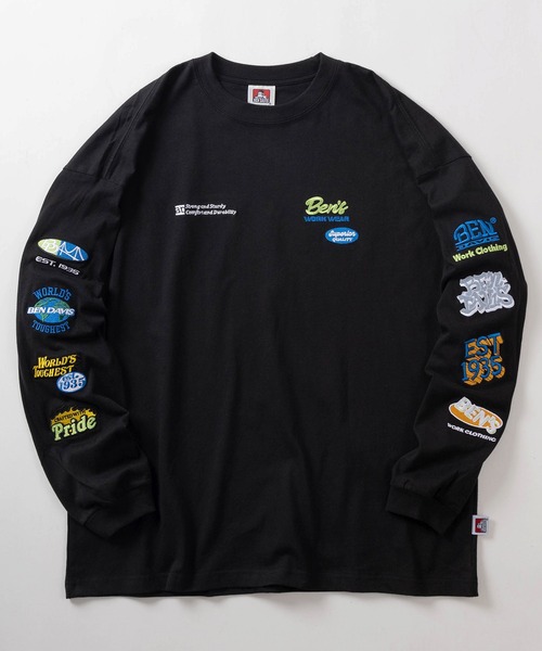 BEN DAVIS（ベンデイビス）の「【BEN DAVIS/ベンデイビス】ワンポイント ブランドロゴ＆バイカーロゴ スリーブ刺繍デザイン ビッグシルエット ロングスリーブTシャツ/ロンT（Tシャツ/カットソー・メンズ・ブラック/ダークオレンジ/パープル/ホワイト・XL/L/M）」の5枚目の写真