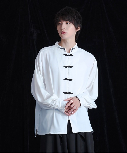 L ANTICHER/チャイナシャツ長袖シャツ/56/BRW チャイナ刺繍ルーズシャツ（シャツ/ブラウス）｜Ellno Loset