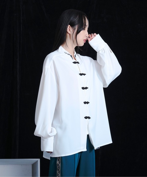 Ellno Loset(エルノロゼット)の「チャイナ刺繍ルーズシャツ(シャツ/ブラウス・メンズ・オフホワイト/ブラック/ブルーグレー・MEDIUM/SMALL/LARGE)」の6枚目の写真