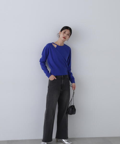N.（N. Natural Beauty Basic）（エヌエヌナチュラルビューティーベーシック）の「◆カシュクール風ニット（ニット/セーター・レディース・ブルー/チャコールグレー/オフホワイト・MEDIUM）」の5枚目の写真