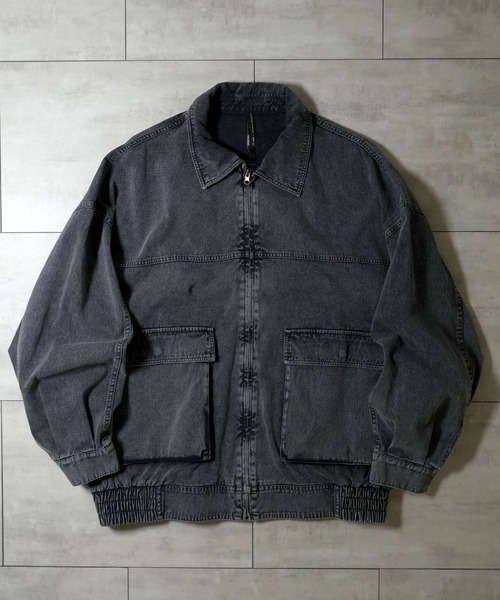 極美品 REMILA 硫化染め デッキ ジャケット シャツ XL ブラック セール】vintage like sulfur dye twill A-2 jacket/ヴィンテージ