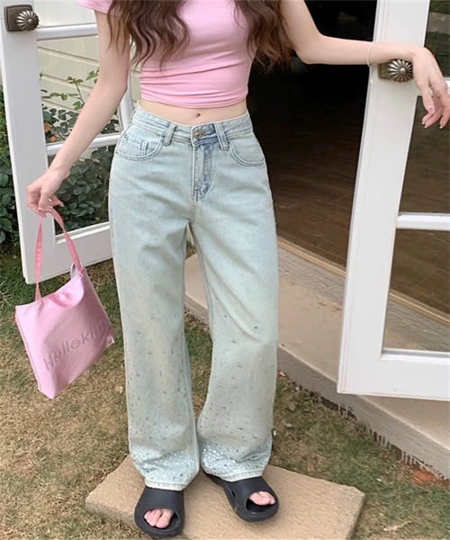 セール】ラインストーン付きデニムパンツ（デニムパンツ）｜Dream