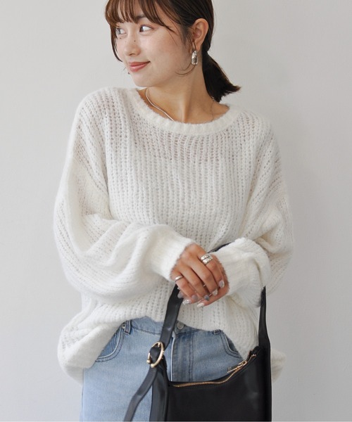 Meli rich(メリーリッチ)の「シアーメッシュニットプルオーバー(ニット/セーター・レディース・ブラック/オフホワイト/チャコールグレー/レッド・FREE)」の20枚目の写真