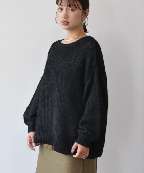 Meli rich(メリーリッチ)の「シアーメッシュニットプルオーバー(ニット/セーター・レディース・ブラック/オフホワイト/チャコールグレー/レッド・FREE)」の5枚目の写真