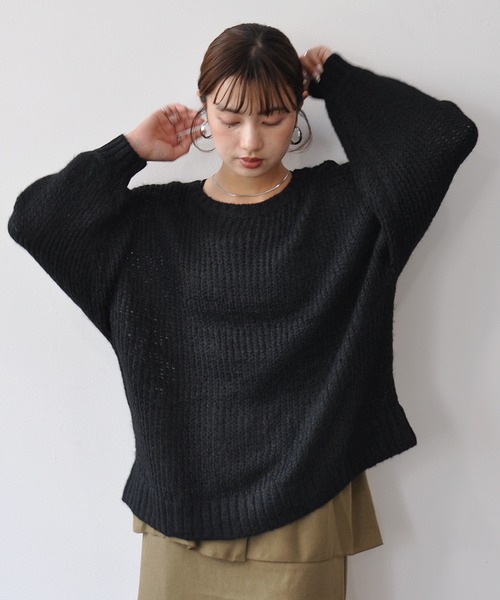 Meli rich(メリーリッチ)の「シアーメッシュニットプルオーバー(ニット/セーター・レディース・ブラック/オフホワイト/チャコールグレー/レッド・FREE)」の10枚目の写真