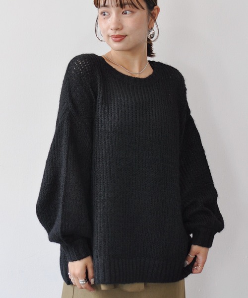 Meli rich(メリーリッチ)の「シアーメッシュニットプルオーバー(ニット/セーター・レディース・ブラック/オフホワイト/チャコールグレー/レッド・FREE)」の11枚目の写真