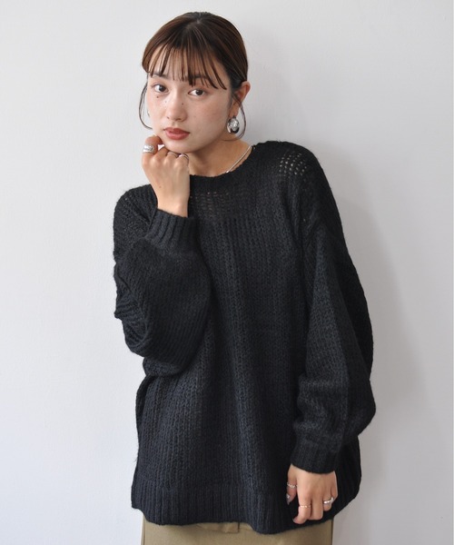 Meli rich(メリーリッチ)の「シアーメッシュニットプルオーバー(ニット/セーター・レディース・ブラック/オフホワイト/チャコールグレー/レッド・FREE)」の13枚目の写真