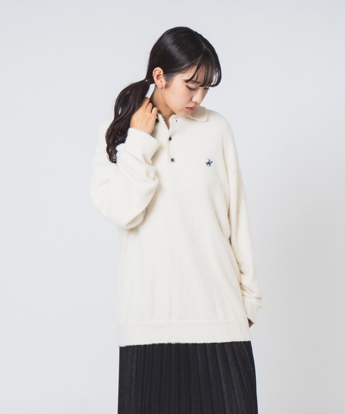 BEVERLY HILLS POLO CLUB(ビバリーヒルズポロクラブ)の「【Beverly Hills Polo Club/ビバリーヒルズポロクラブ】シャギーポロニット(ニット/セーター・レディース・アイボリー/レッド/スミクロ/ブラック・MEDIUM)」の5枚目の写真