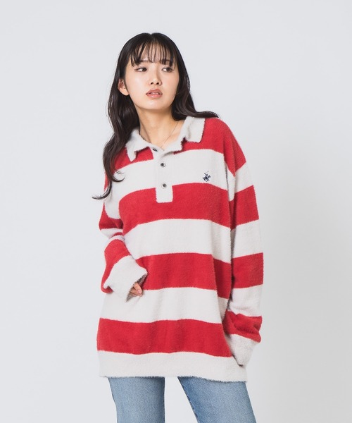 BEVERLY HILLS POLO CLUB(ビバリーヒルズポロクラブ)の「【Beverly Hills Polo Club/ビバリーヒルズポロクラブ】シャギーポロニット(ニット/セーター・レディース・アイボリー/レッド/スミクロ/ブラック・MEDIUM)」の22枚目の写真