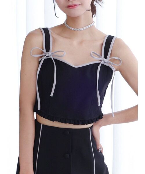 EATME(イートミー)の「リボンビスチェ(セットアップ可能)(キャミソール・レディース・ブラック/ピンク・FREE)」の2枚目の写真